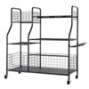 VEVOR Garden Tool Organizer with Wheels, Large Metal Garage Storage Rack, for Rakes/Shovels/Brooms, Yard Utility Tool Holder for Shed/Outdoor/Lawn Organization, Heavy-Duty Steel, with Hooks, Black
