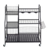 VEVOR Garden Tool Organizer with Wheels, Large Metal Garage Storage Rack, for Rakes/Shovels/Brooms, Yard Utility Tool Holder for Shed/Outdoor/Lawn Organization, Heavy-Duty Steel, with Hooks, Black