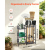 VEVOR Garden Tool Organizer with Guard Rail, 3-Tier Metal Storage Rack, for Rakes/Shovels/Brooms, Yard Utility Holder for Garage/Shed/Outdoor/Lawn Organization, Heavy-Duty Steel, with Hooks, Black