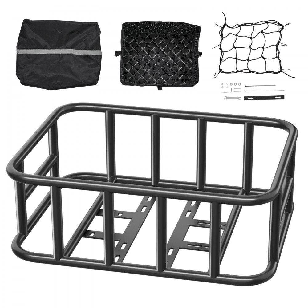 VEVOR Rear Bike Basket, Medium Bicycle Basket with Cargo Net, Liner & Waterproof Cover, Heavy Duty Bike Back Basket for Adult Women/Men Carrying Dogs, Pets, Fruit & Grocery, Mounting Tools Included