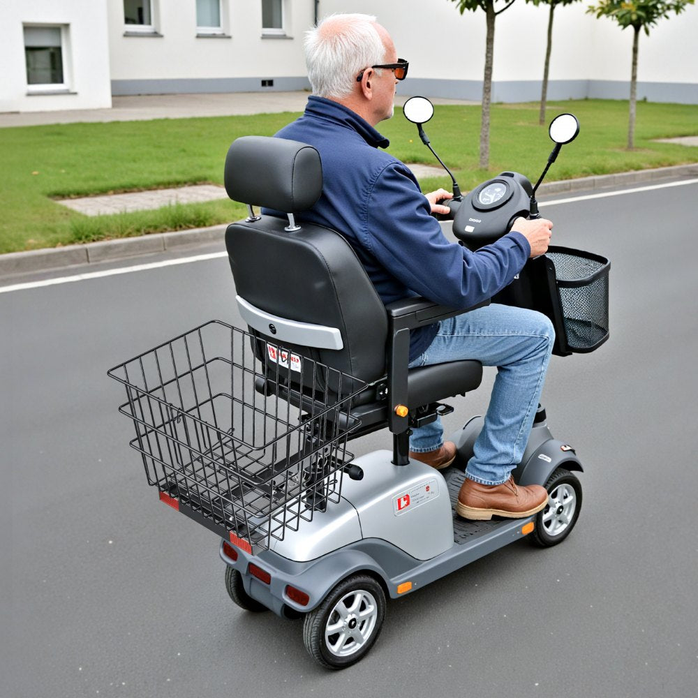 VEVOR Scooter Rear Basket, Heavy Duty Metal Wire Basket with Handle, Spacious Cargo Basket, Works with 1-inch Receiver, Compatible with Most Golden, Drive & Pride Mobility Scooter