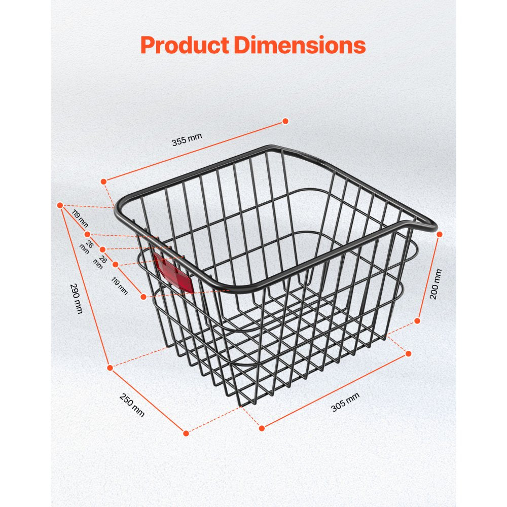 VEVOR Rear Bike Basket, Metal Wire Bicycle Basket with Reflective Tail Light & Waterproof Cover, Durable Bike Back Basket, Fits to Most Rear Bike Racks