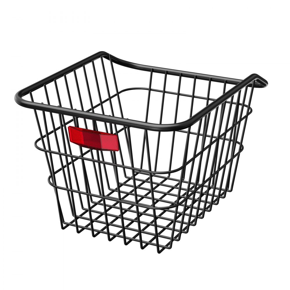 VEVOR Rear Bike Basket, Metal Wire Bicycle Basket with Reflective Tail Light & Waterproof Cover, Durable Bike Back Basket, Fits to Most Rear Bike Racks