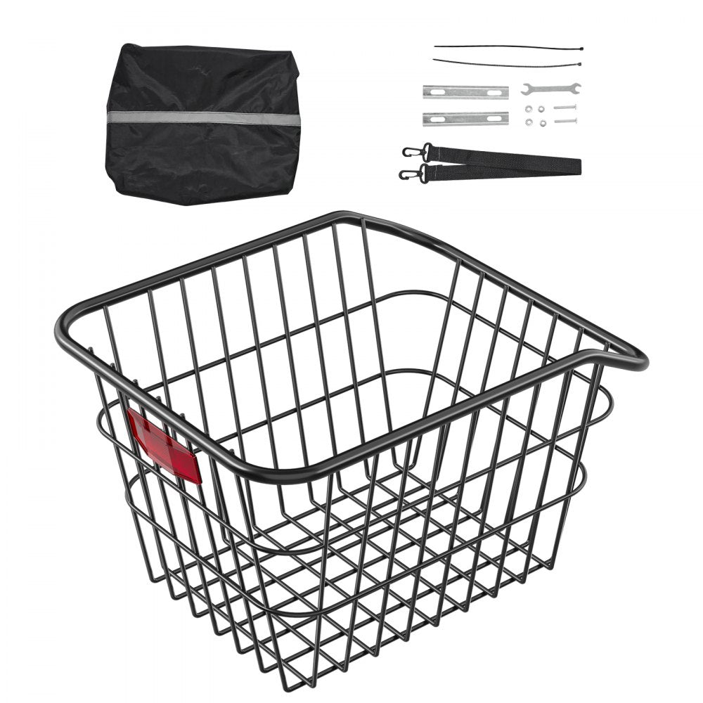 VEVOR Rear Bike Basket, Metal Wire Bicycle Basket with Reflective Tail Light & Waterproof Cover, Durable Bike Back Basket, Fits to Most Rear Bike Racks