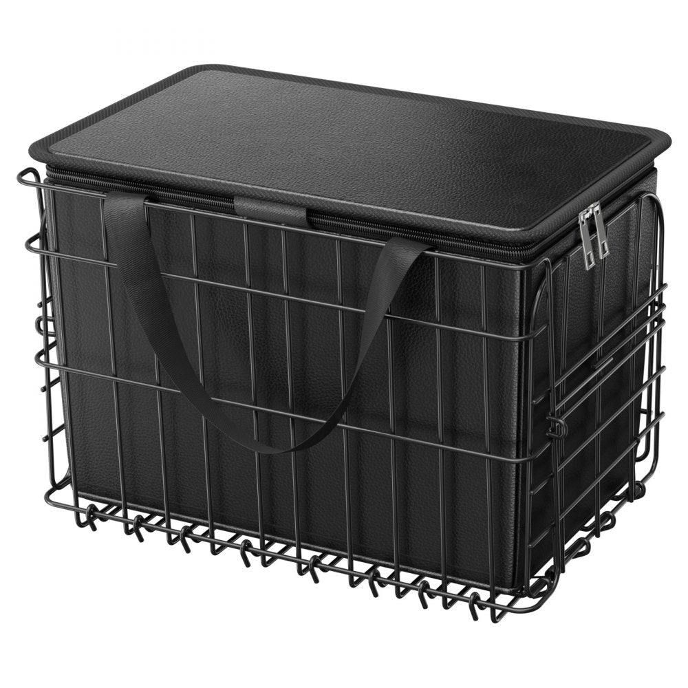 VEVOR Rear Bike Basket, Folding Wire Bicycle Basket with Cargo Net, Removable Liner Bag & Waterproof Cover, Quick Release Design Bike Basket for Adult Women/Men Carrying Dogs Pets Fruit & Grocery