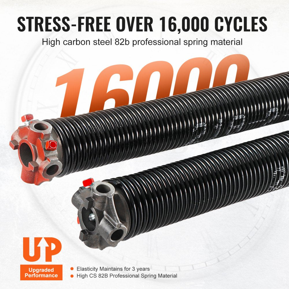 VEVOR Garage Door Torsion Springs, Pair of 0.218 x 2 x 24inch, Garage Door Springs with Non-Slip Winding Bars, 16000 Cycles, Gloves and Mounting Wrench, Electrophoresis Coated for Replacement