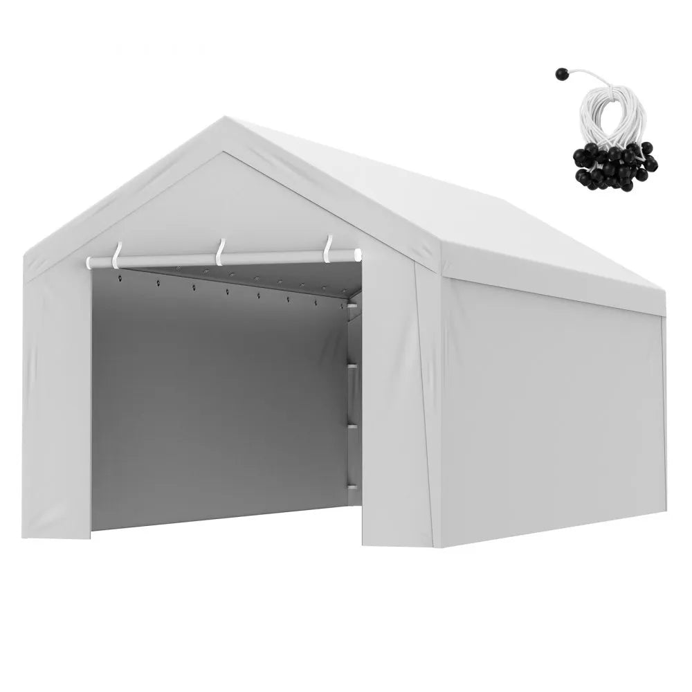 VEVOR Carport Replacement Canopy Cover Top + Side Wall 10 x 20 ft, Garage Tent Shelter Tarp Heavy-Duty Waterproof & UV Protected, Easy Installation with Ball Bungees,Grey (Frame Not Included)