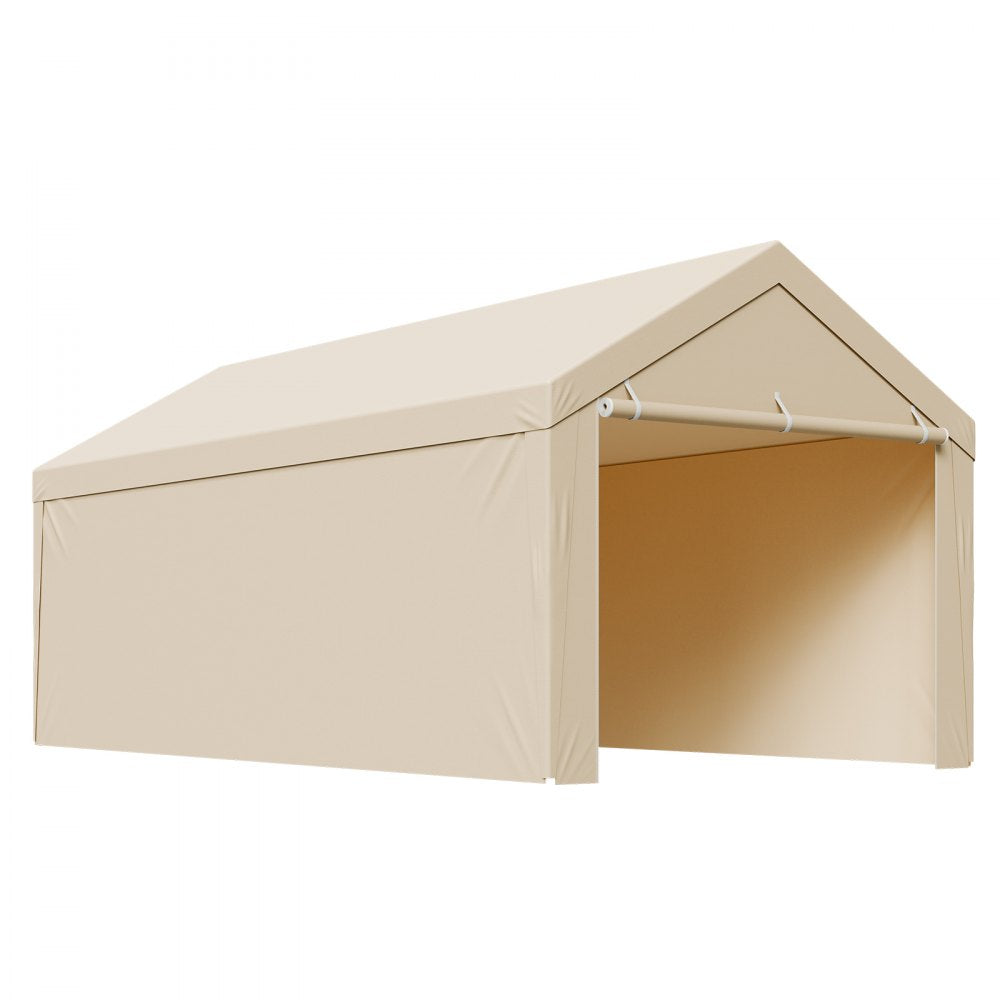 VEVOR Carport Replacement Canopy, 10 x 20 ft Potable Garage Tent Top Tarp with Sidewalls, UV-Resistant & Waterproof, Heavy Duty Car Shelter Tarp with Ball Buggees, Beige, Frame Not Included