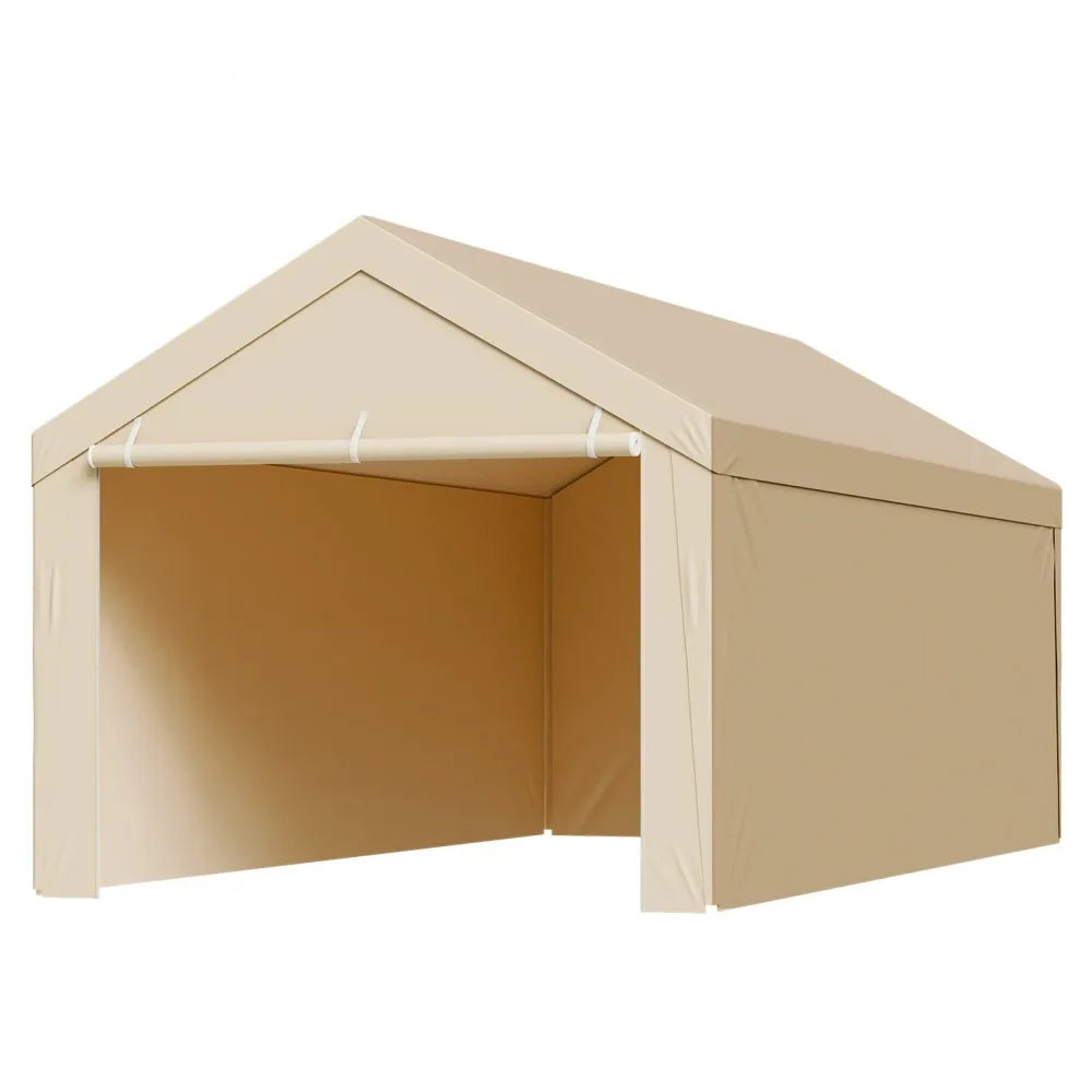 VEVOR Carport Replacement Canopy, 10 x 20 ft Potable Garage Tent Top Tarp with Sidewalls, UV-Resistant & Waterproof, Heavy Duty Car Shelter Tarp with Ball Buggees, Beige, Frame Not Included
