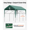 VEVOR Carport Replacement Canopy, 10 x 20 ft Potable Garage Tent Top Tarp, UV-Resistant & Waterproof Car Shelter Tarp, Heavy Duty Car Port Cover with Ball Buggees, Dark Green, Frame Not Included