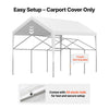 VEVOR Carport Replacement Canopy, 12 x 20 ft Potable Garage Tent Top Tarp, UV-Resistant & Waterproof Car Shelter Tarp, Heavy Duty Car Port Cover with Ball Buggees, White, Frame Not Included