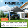 VEVOR Carport Replacement Canopy Cover 12 x 20 ft, Garage Top Tent Shelter Tarp Heavy-Duty Waterproof & UV Protected, Easy Installation with Ball Bungees,Grey (Only Top Cover, Frame Not Include)