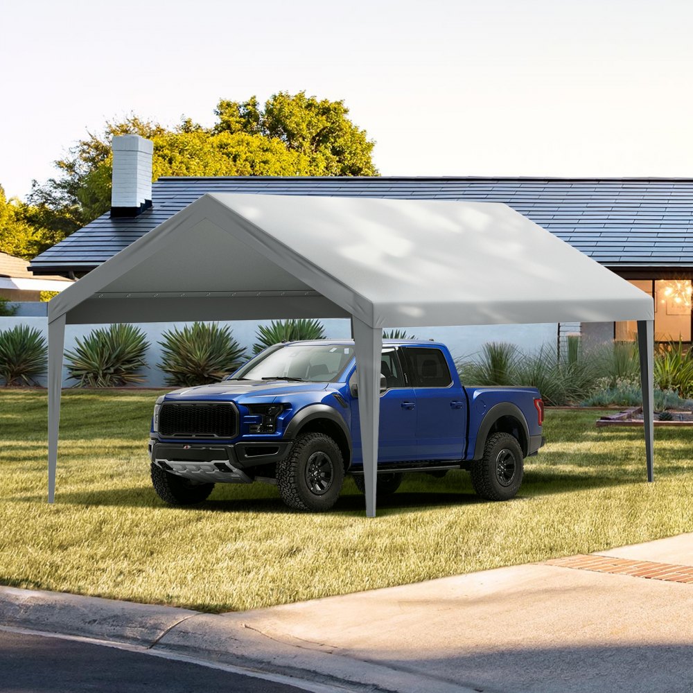 VEVOR Carport Replacement Canopy Cover 12 x 20 ft, Garage Top Tent Shelter Tarp Heavy-Duty Waterproof & UV Protected, Easy Installation with Ball Bungees,Grey (Only Top Cover, Frame Not Include)