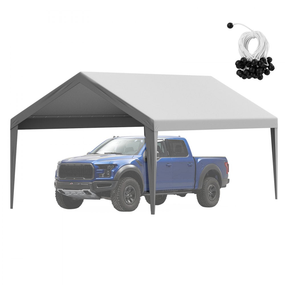 VEVOR Carport Replacement Canopy Cover 12 x 20 ft, Garage Top Tent Shelter Tarp Heavy-Duty Waterproof & UV Protected, Easy Installation with Ball Bungees,Grey (Only Top Cover, Frame Not Include)