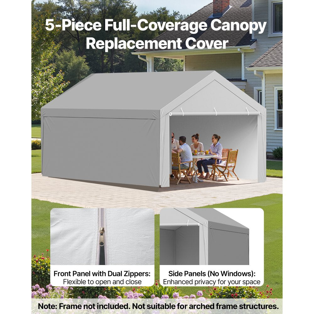 VEVOR Carport Replacement Canopy, 13 x 20 ft Potable Garage Tent Top Tarp with Sidewalls, UV-Resistant & Waterproof, Heavy Duty Car Shelter Tarp with Ball Buggees, Grey, Frame Not Included