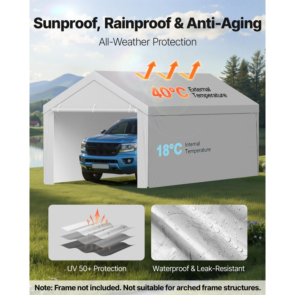 VEVOR Carport Replacement Canopy, 13 x 20 ft Potable Garage Tent Top Tarp with Sidewalls, UV-Resistant & Waterproof, Heavy Duty Car Shelter Tarp with Ball Buggees, Grey, Frame Not Included
