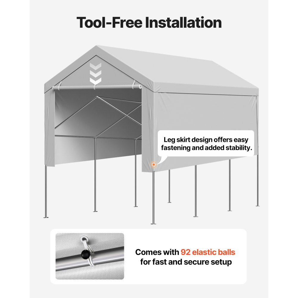 VEVOR Carport Replacement Canopy, 13 x 20 ft Potable Garage Tent Top Tarp with Sidewalls, UV-Resistant & Waterproof, Heavy Duty Car Shelter Tarp with Ball Buggees, Grey, Frame Not Included