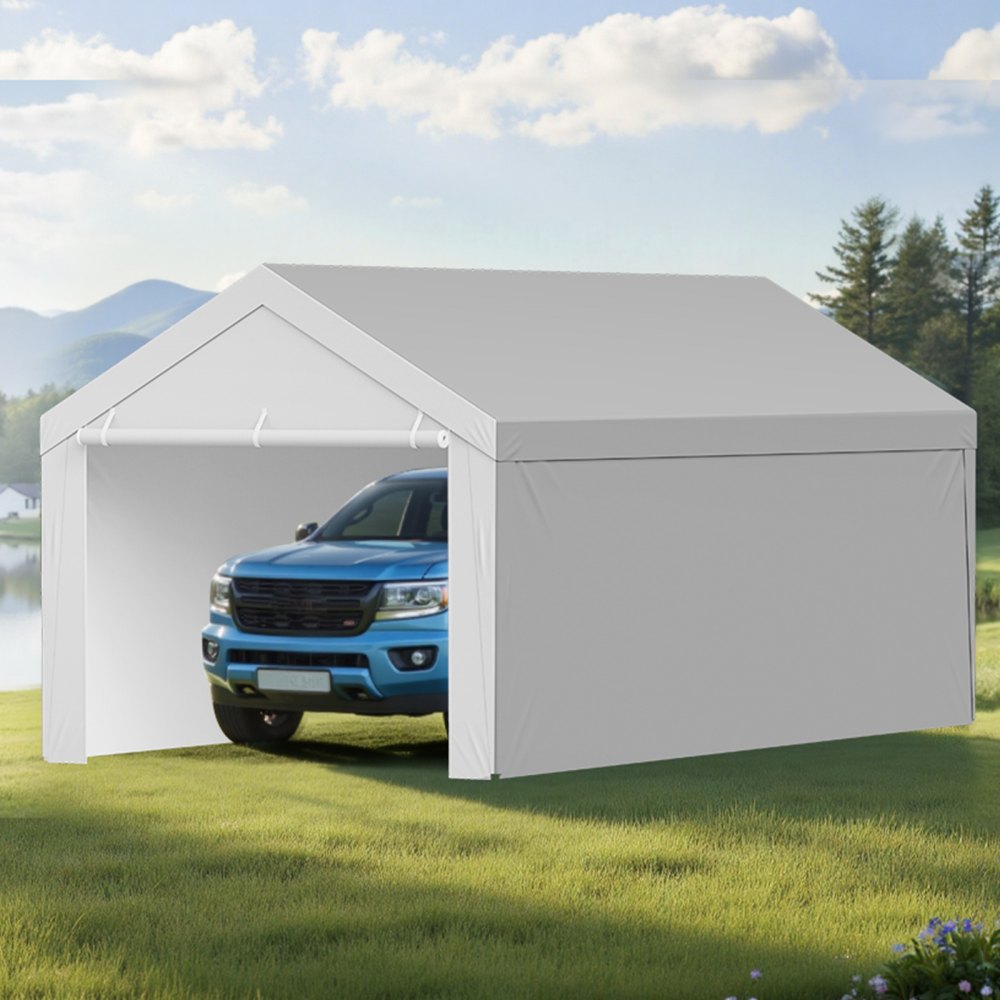 VEVOR Carport Replacement Canopy, 13 x 20 ft Potable Garage Tent Top Tarp with Sidewalls, UV-Resistant & Waterproof, Heavy Duty Car Shelter Tarp with Ball Buggees, Grey, Frame Not Included