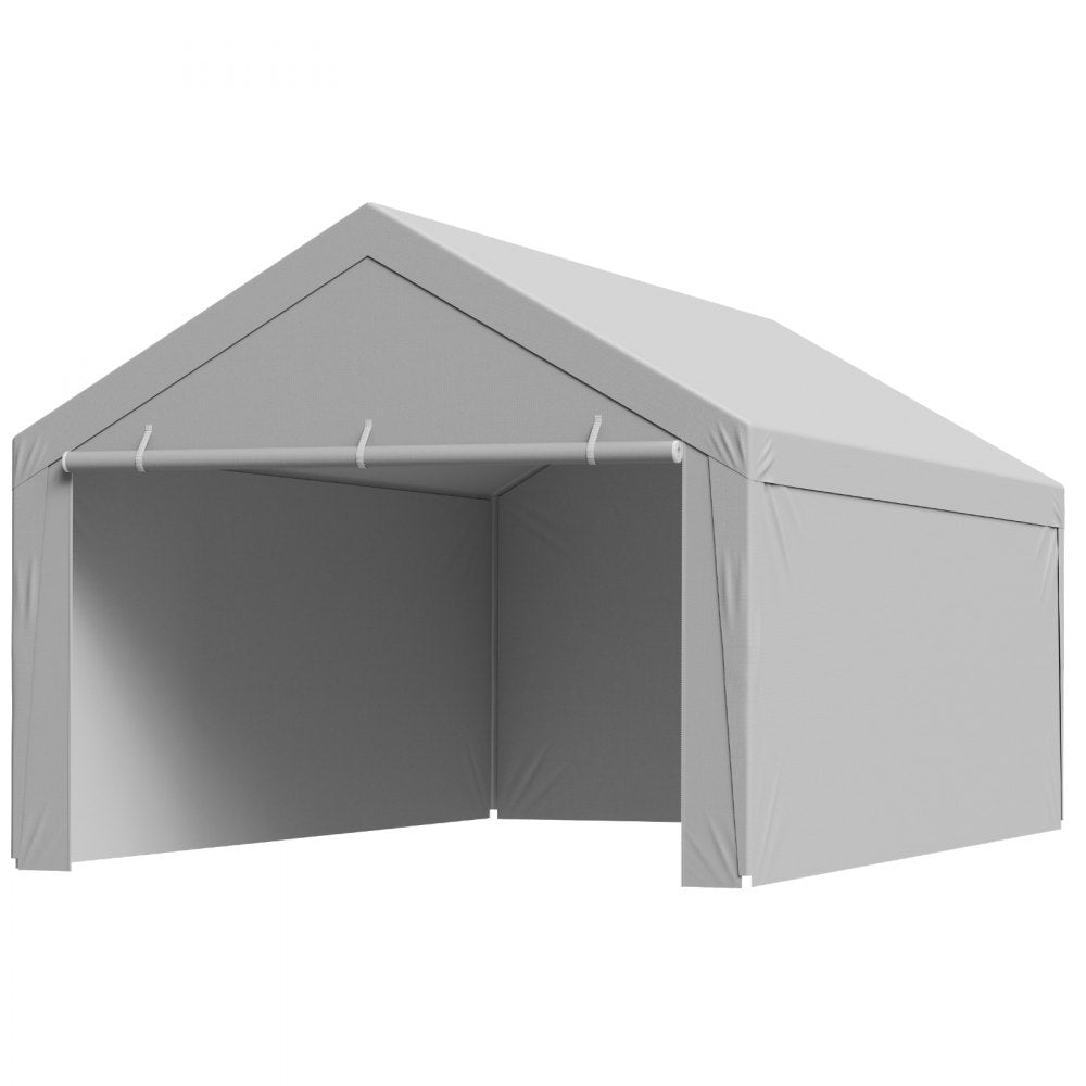 VEVOR Carport Replacement Canopy, 13 x 20 ft Potable Garage Tent Top Tarp with Sidewalls, UV-Resistant & Waterproof, Heavy Duty Car Shelter Tarp with Ball Buggees, Grey, Frame Not Included