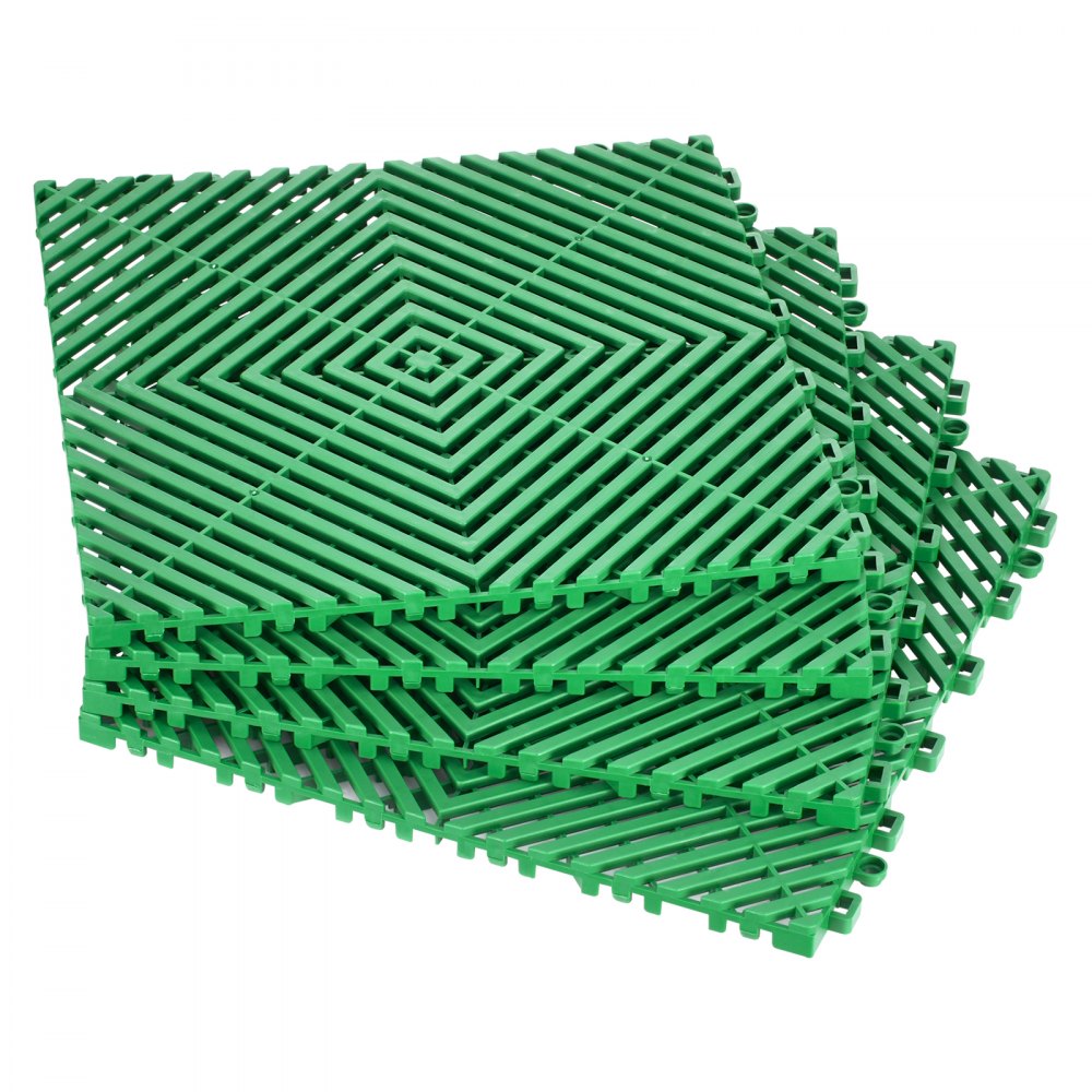 VEVOR Interlocking Drainage Mat, 50 Pcs Modular Interlocking Cushion, 12” x 12” Splicing Drainage Mats, Non-Slip Green PP Drainage Floor Tile and Shower Mat, for Garage, Garden, Kitchen & Outdoor