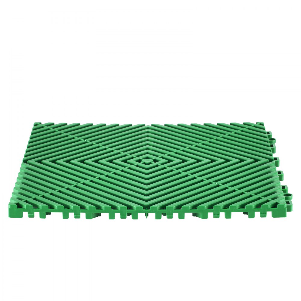 VEVOR Interlocking Drainage Mat, 50 Pcs Modular Interlocking Cushion, 12” x 12” Splicing Drainage Mats, Non-Slip Green PP Drainage Floor Tile and Shower Mat, for Garage, Garden, Kitchen & Outdoor