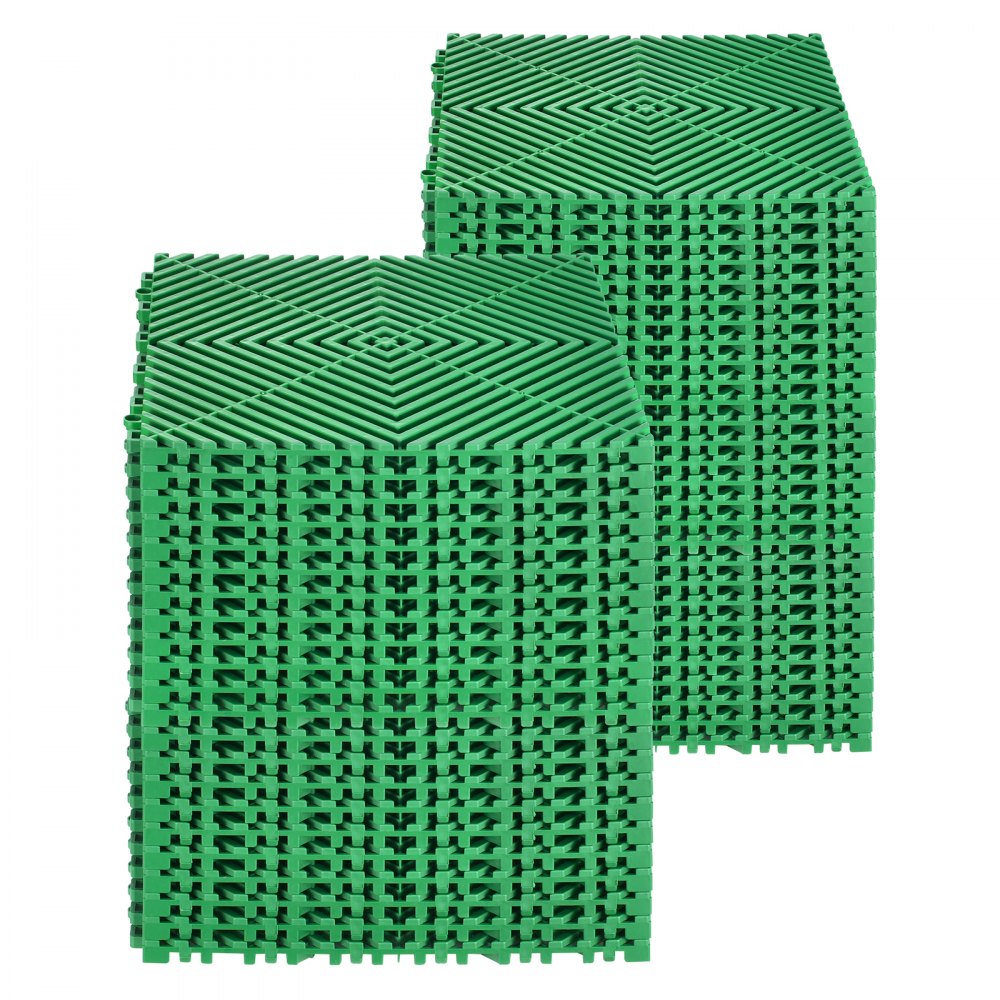 VEVOR Interlocking Drainage Mat, 50 Pcs Modular Interlocking Cushion, 12” x 12” Splicing Drainage Mats, Non-Slip Green PP Drainage Floor Tile and Shower Mat, for Garage, Garden, Kitchen & Outdoor