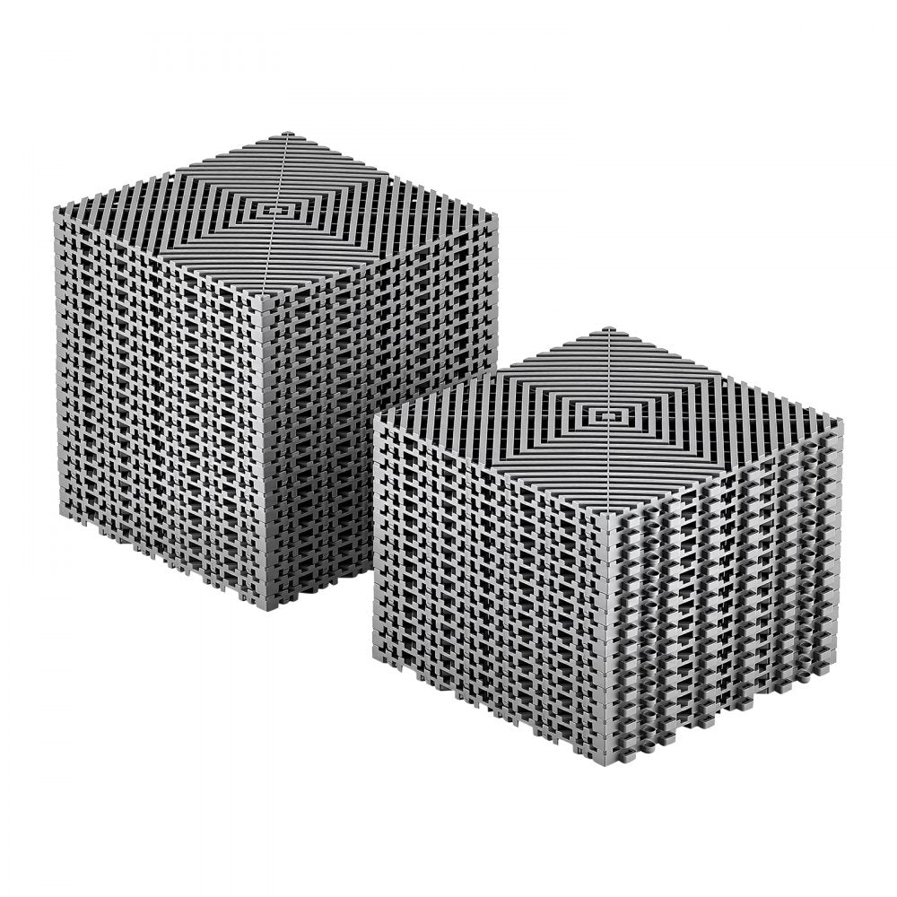 VEVOR Interlocking Drainage Mats 100 Pack 12 x 12 in Dark Gray Floor Tiles, for Garages Basements Car Wash Shops, Non-Slip Heavy-Duty PP Modular Interlocking Cushion, 0.6 in Thickened, Easy to Clean