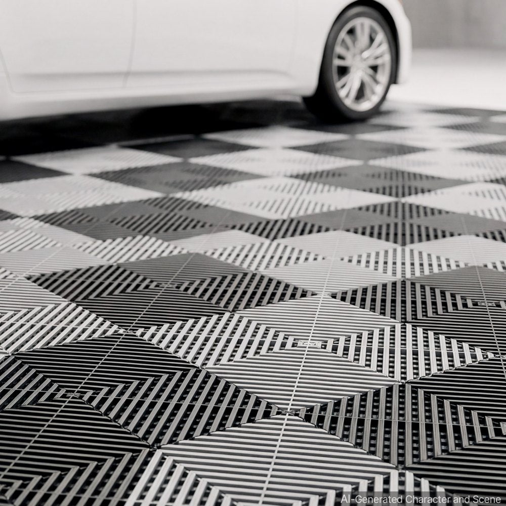 VEVOR Interlocking Drainage Mats 100 Pack 12 x 12 in Black Floor Tiles, for Garages Basements Car Wash Shops, Non-Slip Heavy-Duty PP Modular Interlocking Cushion, 0.6 in Thickened, Easy to Clean