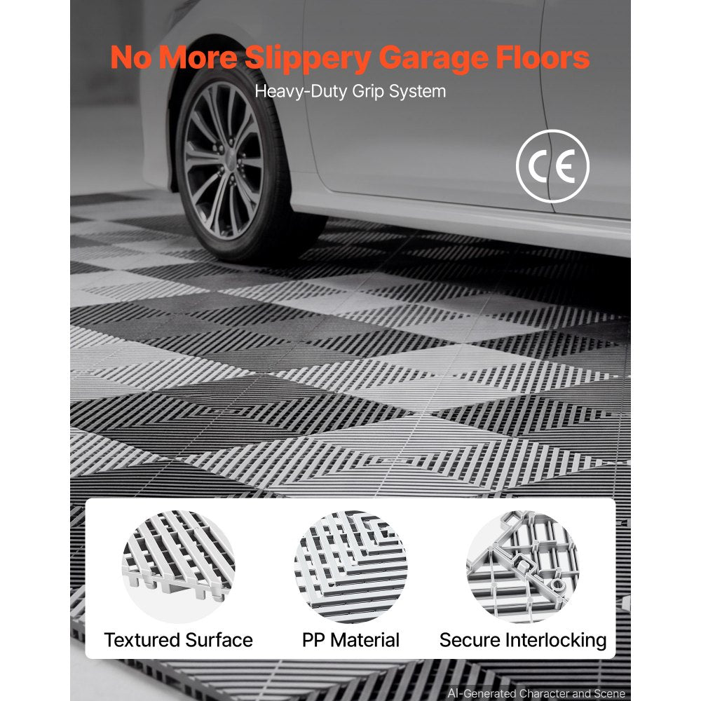 VEVOR Interlocking Drainage Mats 50 Pack 12 x 12 in Light Gray Floor Tiles, for Garages Basements Car Wash Shops, Non-Slip Heavy-Duty PP Modular Interlocking Cushion, 0.6 in Thickened, Easy to Clean