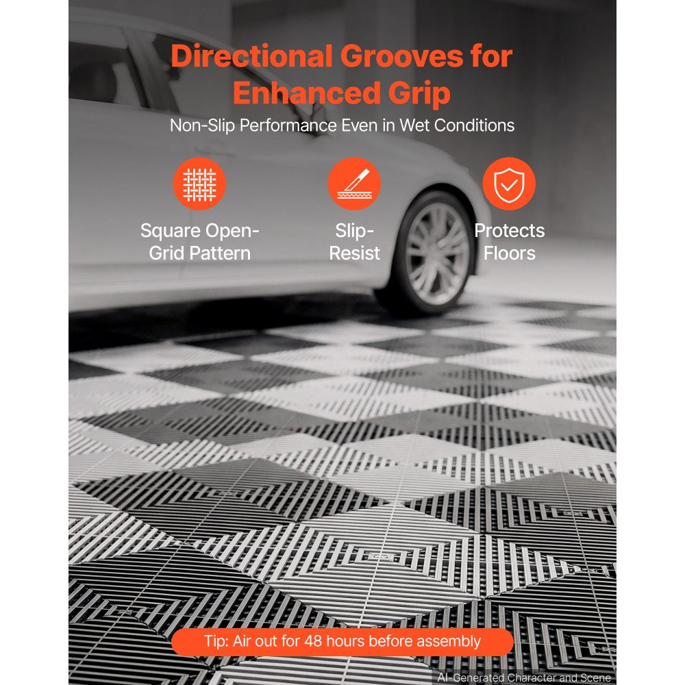 VEVOR Interlocking Drainage Mats 50 Pack 12 x 12 in Light Gray Floor Tiles, for Garages Basements Car Wash Shops, Non-Slip Heavy-Duty PP Modular Interlocking Cushion, 0.6 in Thickened, Easy to Clean