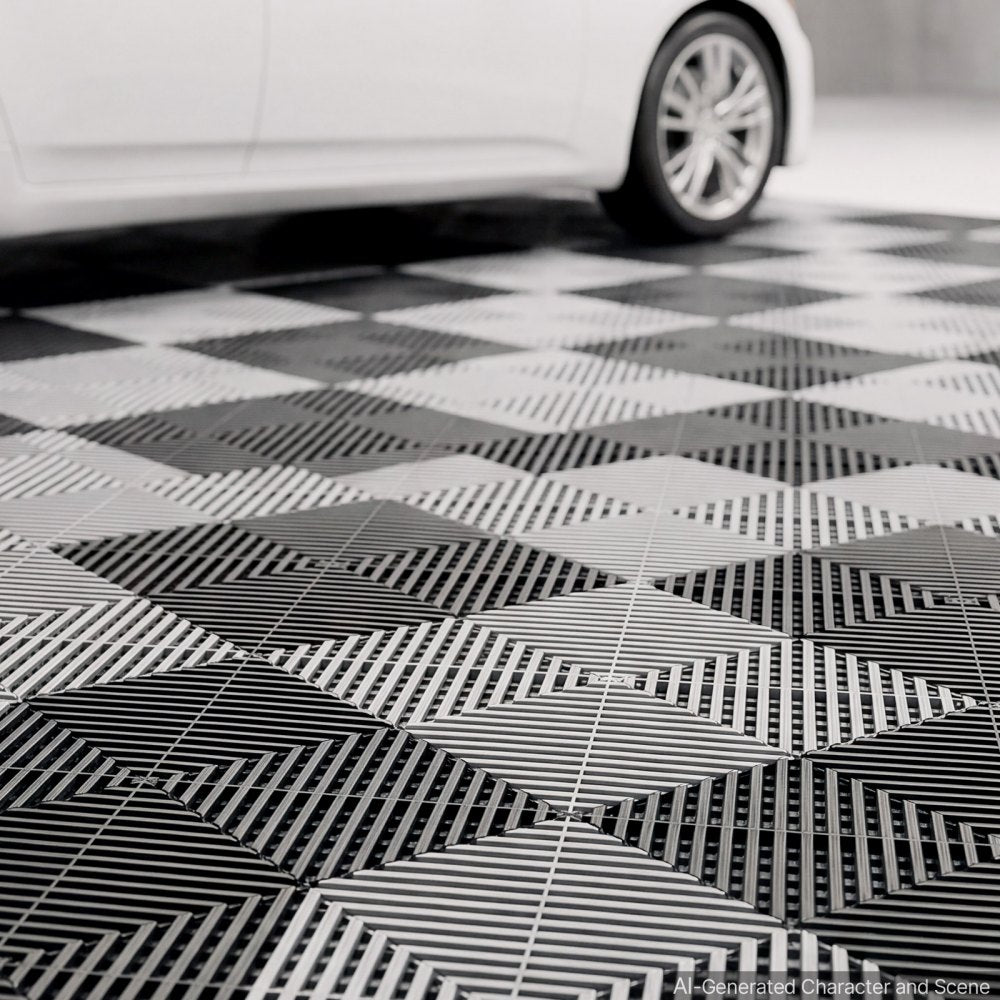 VEVOR Interlocking Drainage Mats 50 Pack 12 x 12 in Light Gray Floor Tiles, for Garages Basements Car Wash Shops, Non-Slip Heavy-Duty PP Modular Interlocking Cushion, 0.6 in Thickened, Easy to Clean