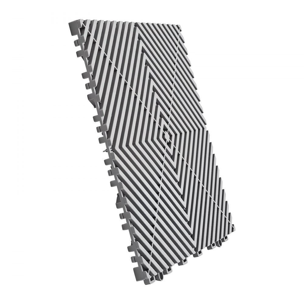 VEVOR Interlocking Drainage Mats 50 Pack 12 x 12 in Light Gray Floor Tiles, for Garages Basements Car Wash Shops, Non-Slip Heavy-Duty PP Modular Interlocking Cushion, 0.6 in Thickened, Easy to Clean