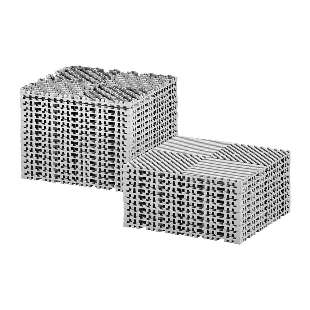 VEVOR Interlocking Drainage Mats 50 Pack 12 x 12 in Light Gray Floor Tiles, for Garages Basements Car Wash Shops, Non-Slip Heavy-Duty PP Modular Interlocking Cushion, 0.6 in Thickened, Easy to Clean