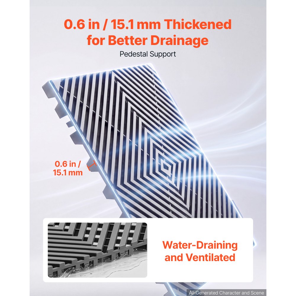 VEVOR Interlocking Drainage Mats 75 Pack 12 x 12 in Dark Gray Floor Tiles, for Garages Basements Car Wash Shops, Non-Slip Heavy-Duty PP Modular Interlocking Cushion, 0.6 in Thickened, Easy to Clean