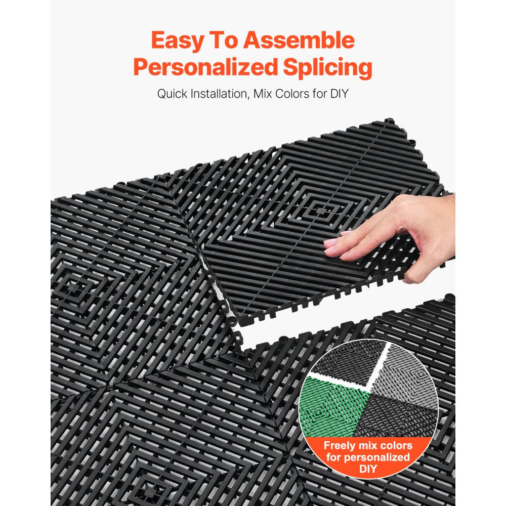 VEVOR Interlocking Drainage Mat, 12” x 12” Modular Interlocking Cushion, 40 Pcs Splicing Drainage Mats, Non-Slip Black PP Drainage Floor Tile and Shower Mat, for Garage, Garden, Kitchen & Outdoor