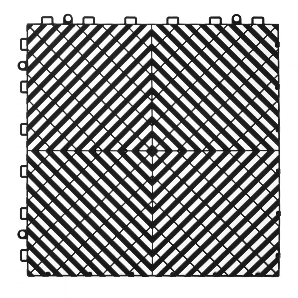 VEVOR Interlocking Drainage Mat, 12” x 12” Modular Interlocking Cushion, 40 Pcs Splicing Drainage Mats, Non-Slip Black PP Drainage Floor Tile and Shower Mat, for Garage, Garden, Kitchen & Outdoor