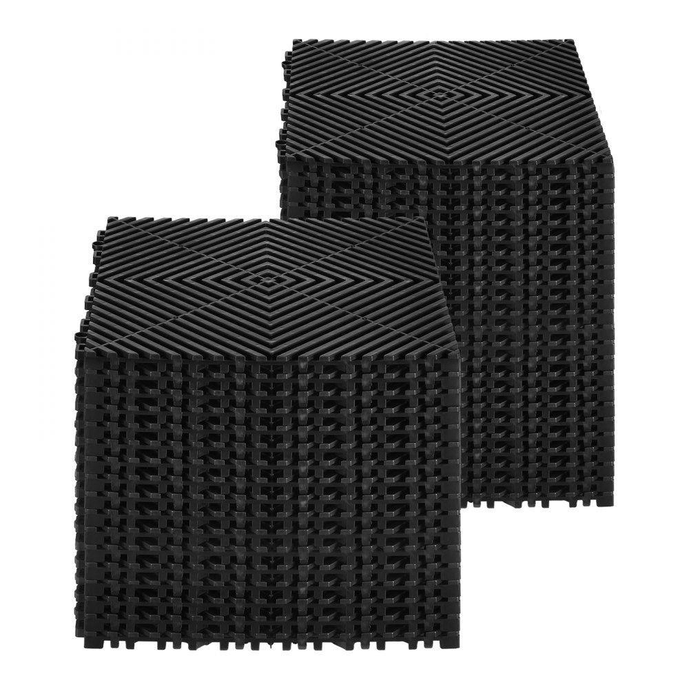 VEVOR Interlocking Drainage Mat, 12” x 12” Modular Interlocking Cushion, 40 Pcs Splicing Drainage Mats, Non-Slip Black PP Drainage Floor Tile and Shower Mat, for Garage, Garden, Kitchen & Outdoor