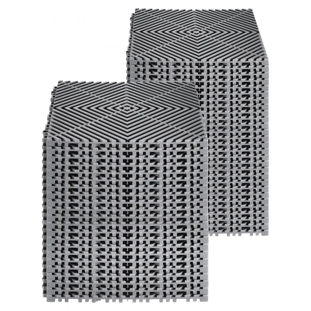VEVOR Interlocking Drainage Mat, 12” x 12” Modular Interlocking Cushion, 55 Pcs Splicing Drainage Mats, Non-Slip Gray PP Drainage Floor Tile and Shower Mat, for Garage, Garden, Kitchen & Outdoor