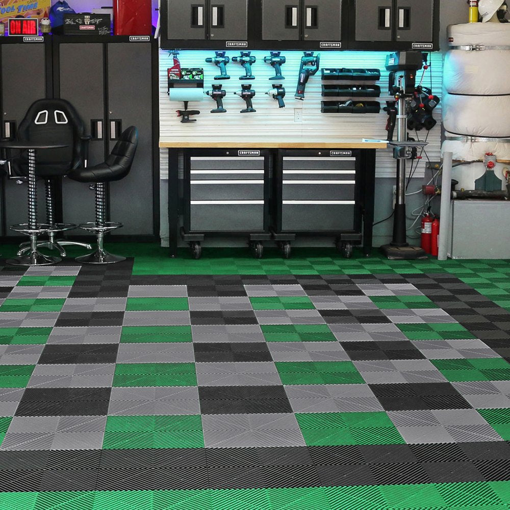 VEVOR Interlocking Drainage Mat, 12” x 12” Modular Interlocking Cushion, 24 Pcs Splicing Drainage Mats, Non-Slip Gray PP Drainage Floor Tile and Shower Mat, for Garage, Garden, Kitchen & Outdoor
