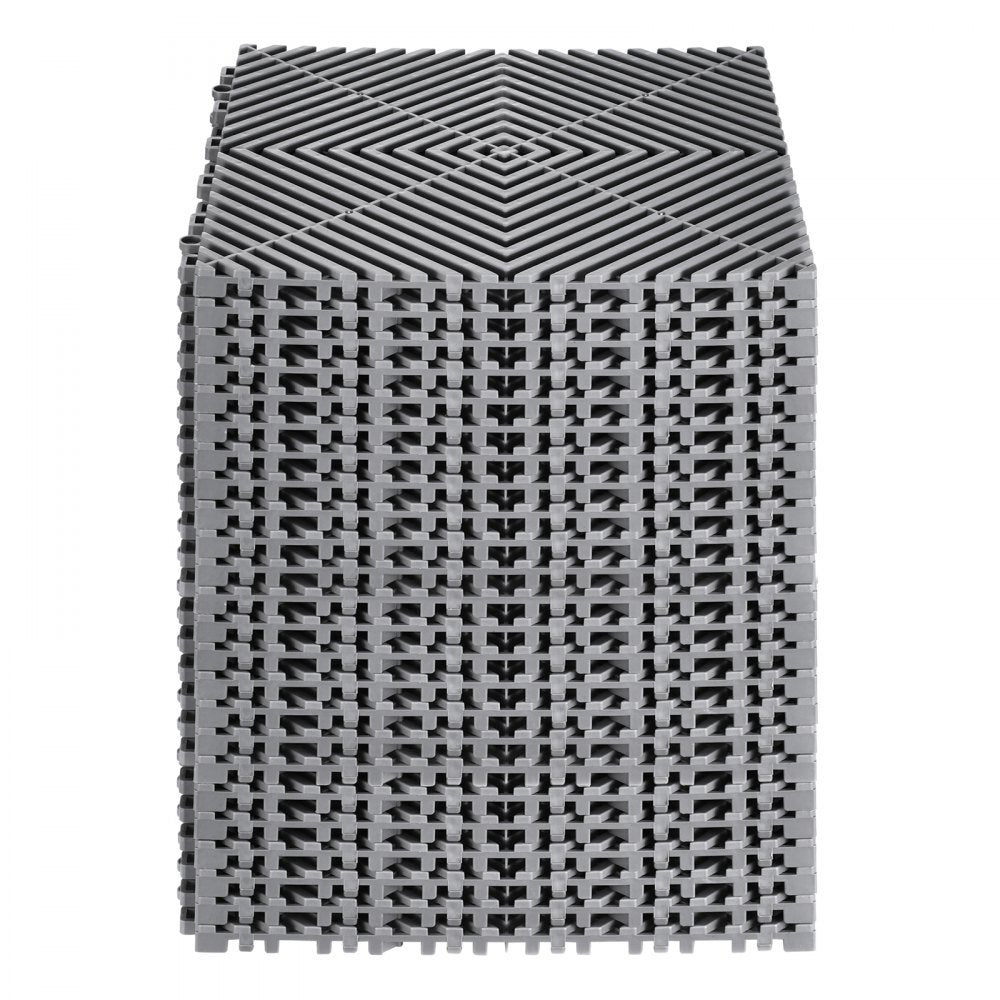 VEVOR Interlocking Drainage Mat, 12” x 12” Modular Interlocking Cushion, 24 Pcs Splicing Drainage Mats, Non-Slip Gray PP Drainage Floor Tile and Shower Mat, for Garage, Garden, Kitchen & Outdoor