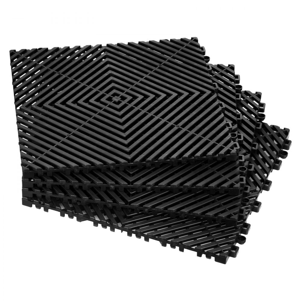 VEVOR Interlocking Drainage Mat, 12” x 12” Modular Interlocking Cushion, 55 Pcs Splicing Drainage Mats, Non-Slip Black PP Drainage Floor Tile and Shower Mat, for Garage, Garden, Kitchen & Outdoor