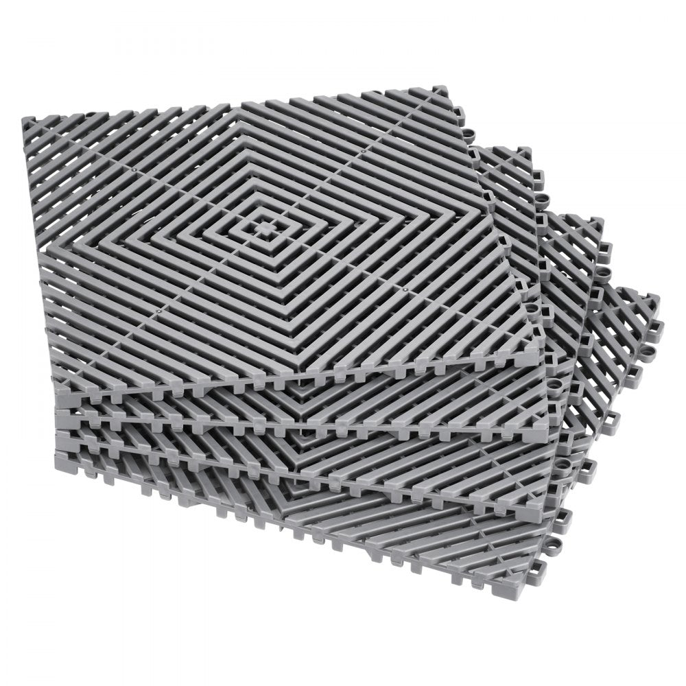 VEVOR Interlocking Drainage Mat, 12” x 12” Modular Interlocking Cushion, 12 Pcs Splicing Drainage Mats, Non-Slip Gray PP Drainage Floor Tile and Shower Mat, for Garage, Garden, Kitchen & Outdoor