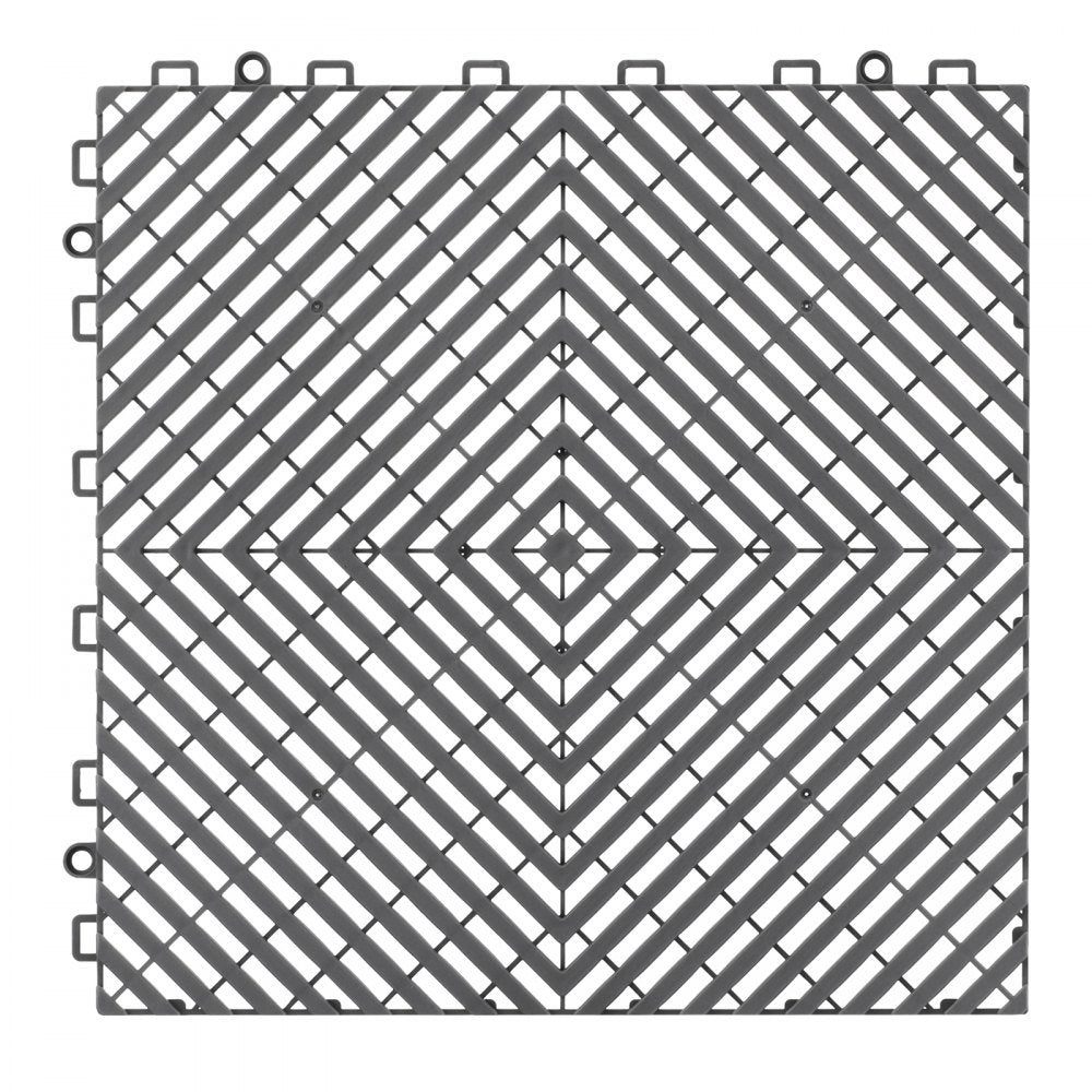 VEVOR Interlocking Drainage Mat, 12” x 12” Modular Interlocking Cushion, 12 Pcs Splicing Drainage Mats, Non-Slip Gray PP Drainage Floor Tile and Shower Mat, for Garage, Garden, Kitchen & Outdoor
