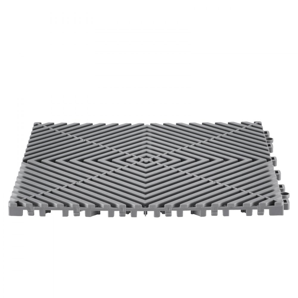 VEVOR Interlocking Drainage Mat, 12” x 12” Modular Interlocking Cushion, 12 Pcs Splicing Drainage Mats, Non-Slip Gray PP Drainage Floor Tile and Shower Mat, for Garage, Garden, Kitchen & Outdoor
