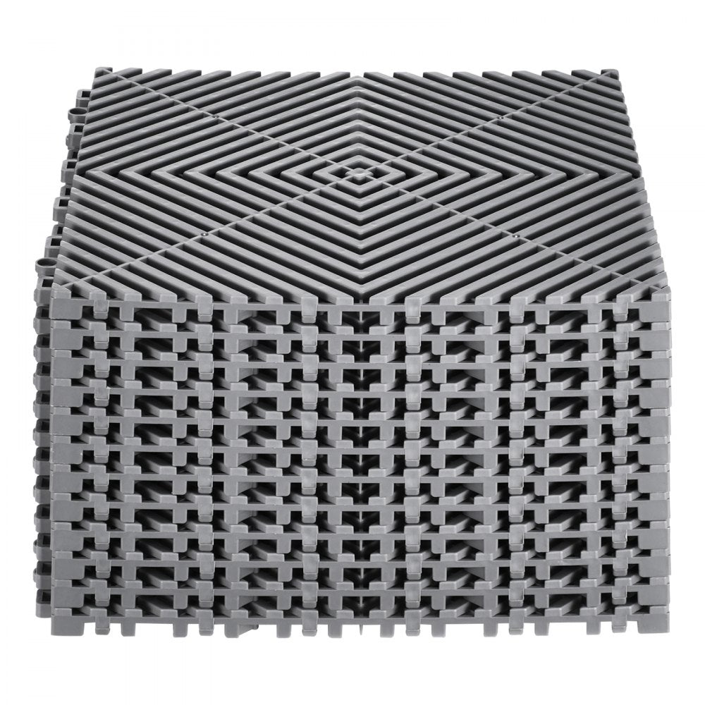 VEVOR Interlocking Drainage Mat, 12” x 12” Modular Interlocking Cushion, 12 Pcs Splicing Drainage Mats, Non-Slip Gray PP Drainage Floor Tile and Shower Mat, for Garage, Garden, Kitchen & Outdoor