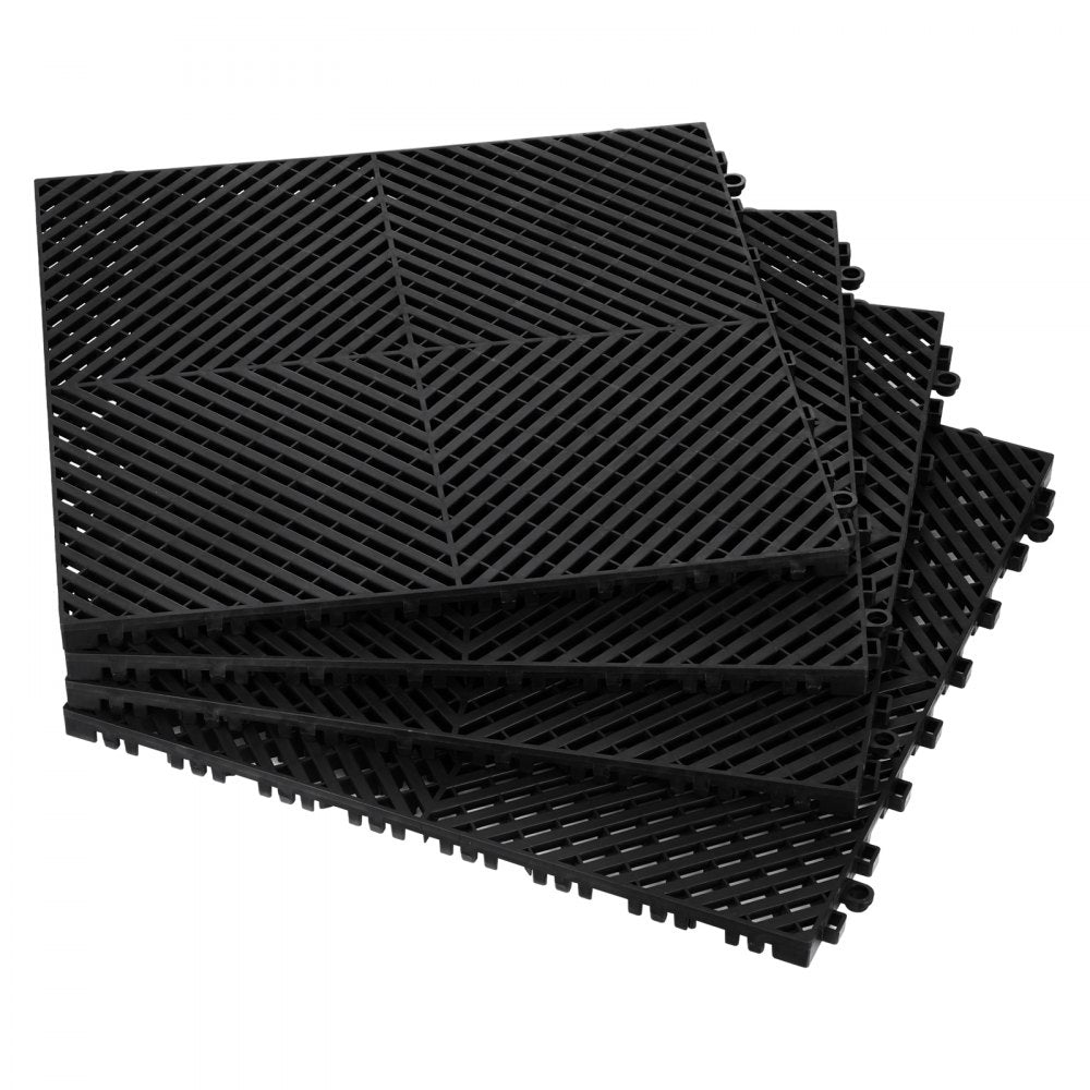 VEVOR Interlocking Drainage Mat, 15.7” x 15.7” Modular Interlocking Cushion, 24 Pcs Splicing Drainage Mats, Non-Slip Black PP Drainage Floor Tile and Shower Mat, for Garage, Garden, Kitchen & Outdoor