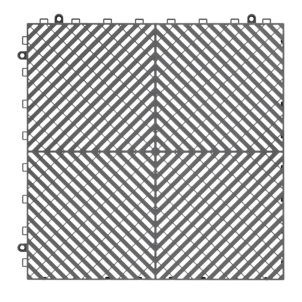 VEVOR Interlocking Drainage Mat, 15.7” x 15.7” Modular Interlocking Cushion, 24 Pcs Splicing Drainage Mats, Non-Slip Gray PP Drainage Floor Tile and Shower Mat, for Garage, Garden, Kitchen & Outdoor