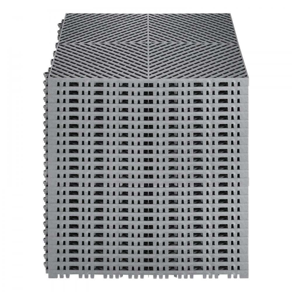 VEVOR Interlocking Drainage Mat, 15.7” x 15.7” Modular Interlocking Cushion, 24 Pcs Splicing Drainage Mats, Non-Slip Gray PP Drainage Floor Tile and Shower Mat, for Garage, Garden, Kitchen & Outdoor