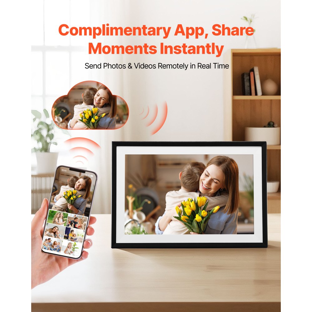 VEVOR 10.1 Inch Digital Picture Frames (2-PK), 1280x800 HD IPS Touch Screen Electronic Photo Frame, 32GB Memory, Auto-Rotate Portrait or Landscape, Share Moments Instantly via App, for Parents Friends