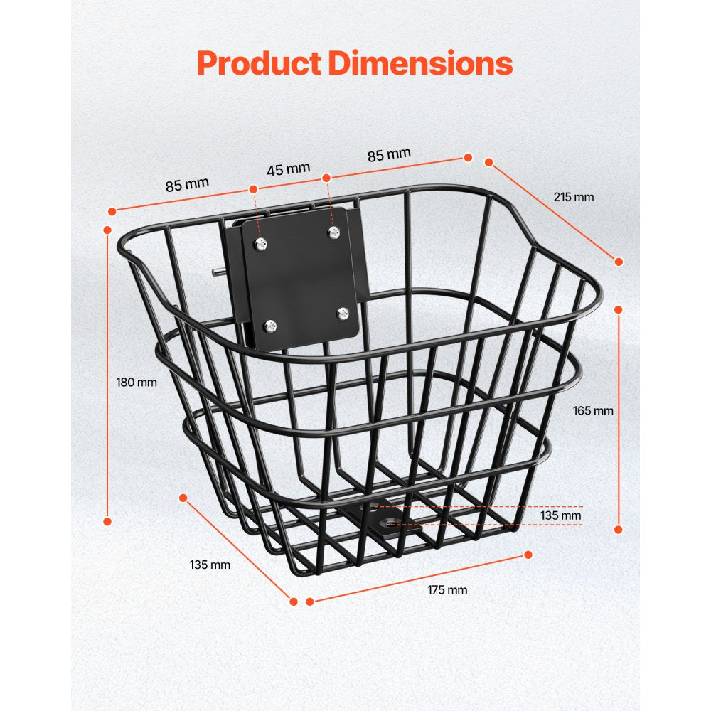 VEVOR Front Bike Basket, Electric Scooter Basket with Fixed Bracket - Max Bearing 20 lbs, Construct from Solid Steel, Kids Bike Basket/Adult Bicycle Basket/Knee Electric Scooter Accessories